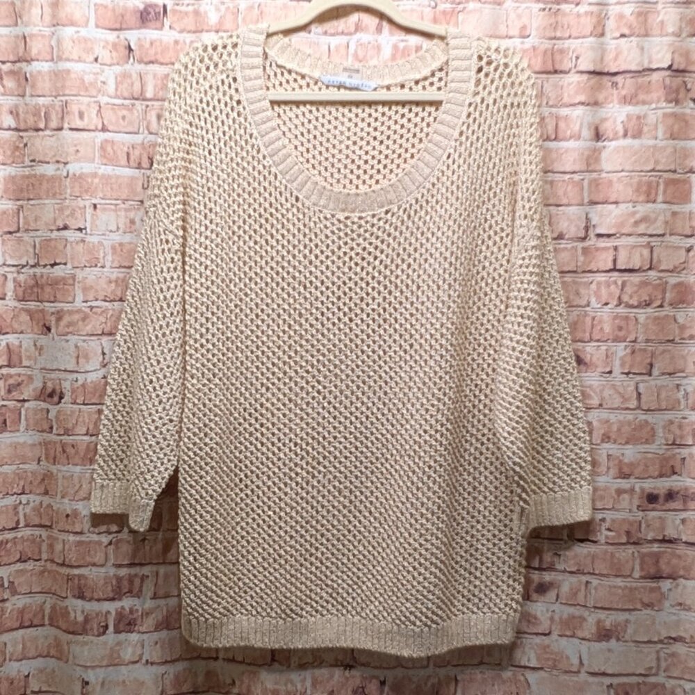Peter Nygard Sweater Beige Open Knit 3/4 Sleeve Beige/Gold Size 2X